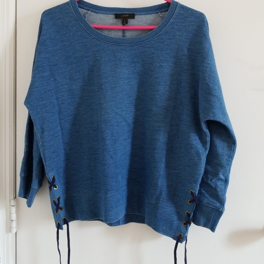 J.Crew blue crew neck sweater with lace up sides